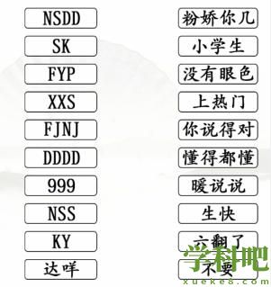 汉字找茬王连线配对词语缩写怎么过关-通关攻略答案抖音